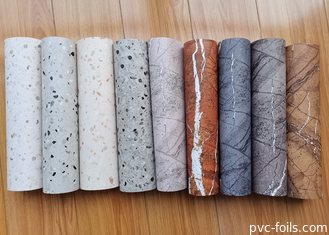Película decorativa de PVC de diseño de mármol brillante para revestimiento de muebles de prensa al vacío