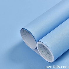 Película de PVC autoadhesiva de color azul sólido, incrustada en forma de incrustación, de cáscara y pegamento para revestimiento de muebles