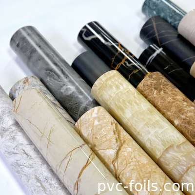 Películas decorativas de PVC de granos de mármol de alto brillo para laminación 2D