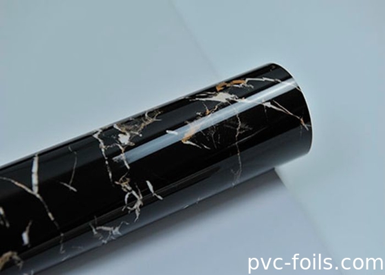 Películas decorativas de PVC de grano de mármol negro de alto brillo para laminación 2D, resistentes al agua