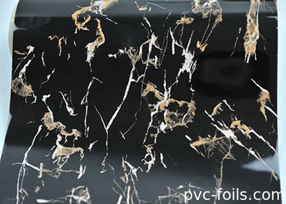 Películas decorativas de PVC de grano de mármol negro de alto brillo para laminación 2D, resistentes al agua