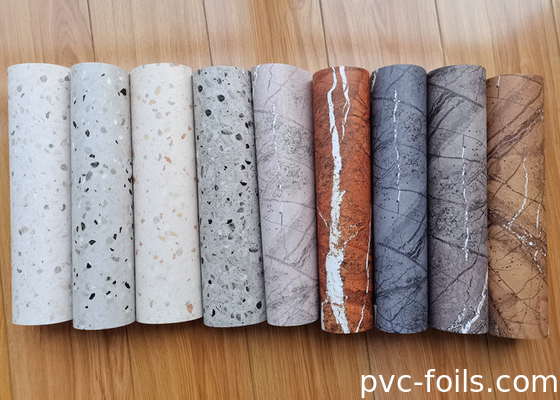 Película decorativa de PVC de diseño de mármol brillante para revestimiento de muebles de prensa al vacío