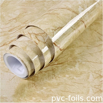 Película decorativa de PVC de granos de mármol de alto brillo para encimeras y superficies interiores