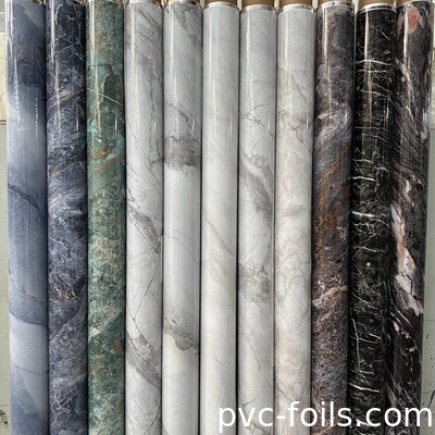 Impresión digital de diseño de mármol personalizado película decorativa de PVC para laminación de paneles de muebles