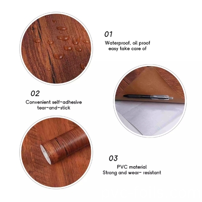 Película de vinilo de PVC extraíble autoadhesiva de grano de madera para revestimiento de muebles