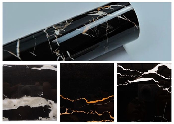 Abrigo de mármol del vinilo de la decoración del granito del PVC del negro auto-adhesivo casero de la película para las encimeras